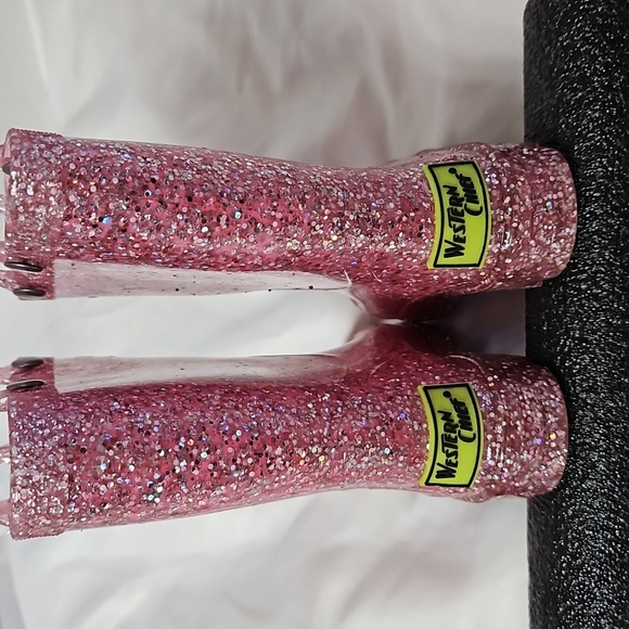 WESTERN CHIEF CONFETTI SHIMMER GLITTER GIRLS RAIN BOOT SIZE 5 IN PINK - Picture 2 of 8